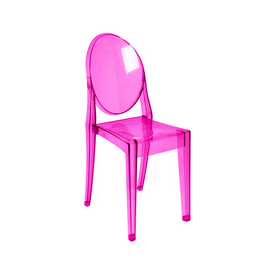 pink ghost dining chair rentals
