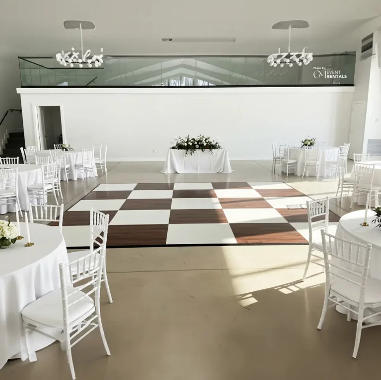 dark wood and white checkered dance floor rental in miami for venue