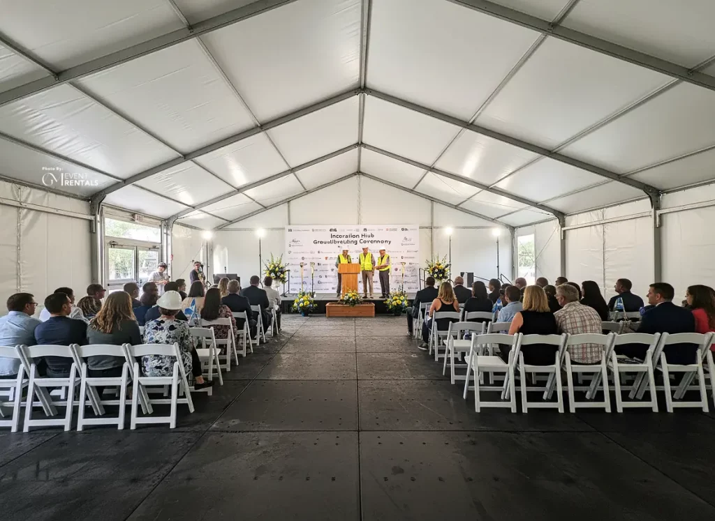 temporary event flooring for tent groundbreaking event