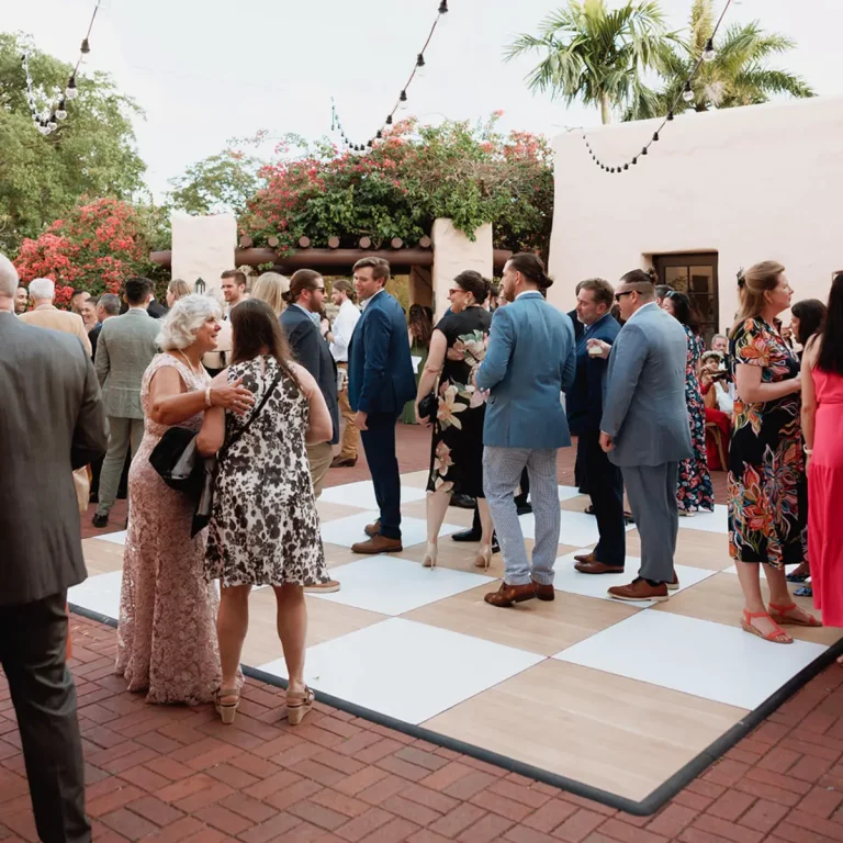 light maple and white checkered dance floor rental