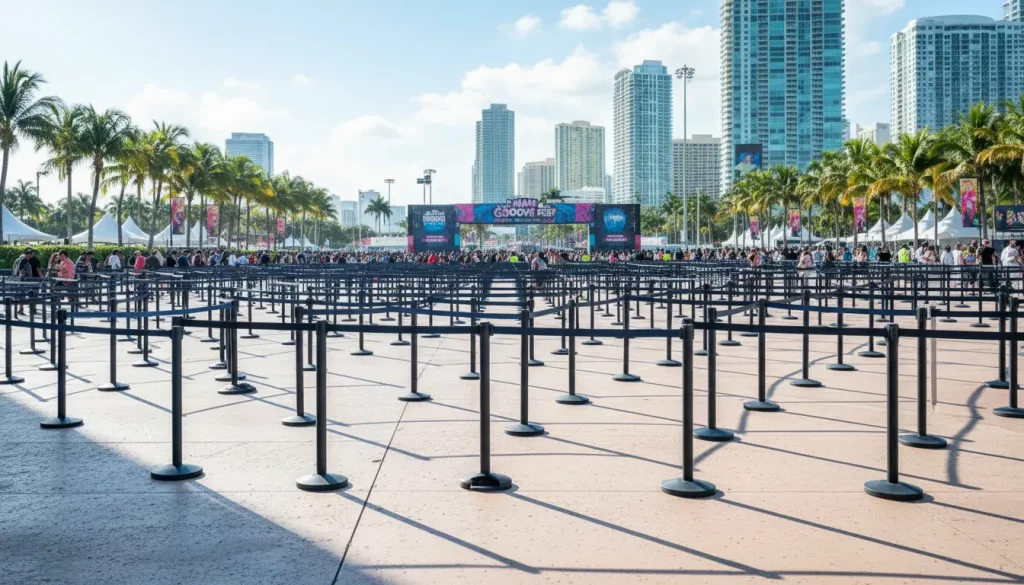 stanchion with retractable belts for miami event rentals