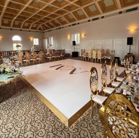 white wrapped dance floor for wedding